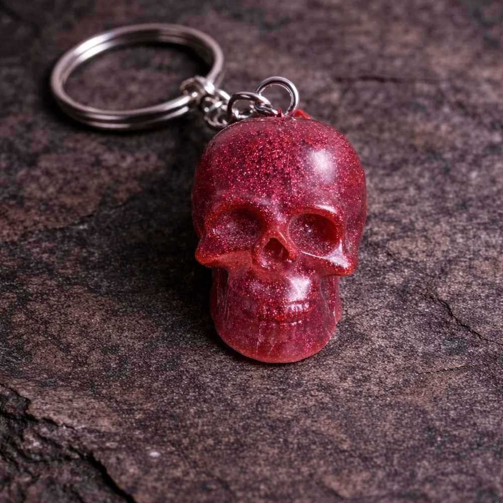 Handmade Red Glitter Skull head Keychain